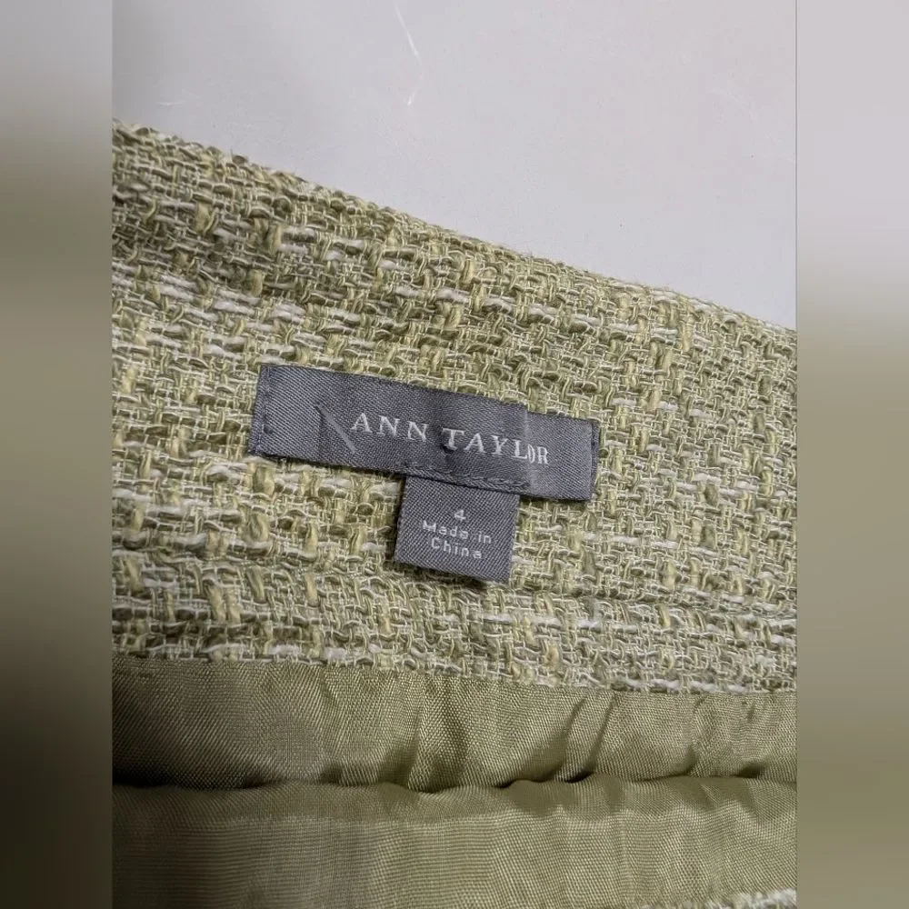 Ann Taylor Chartreuse Green Tweed Pencil Skirt Size 4 Poetcore Office Siren